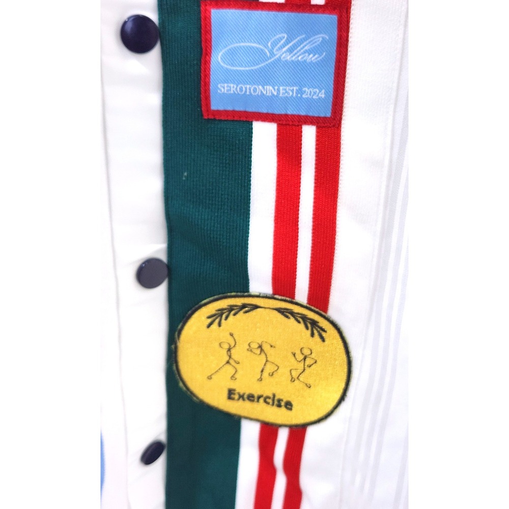 Yllw White Tearaway Snap Button Track Pants Green Red Stripe Wide Leg Small - Picture 10 of 11